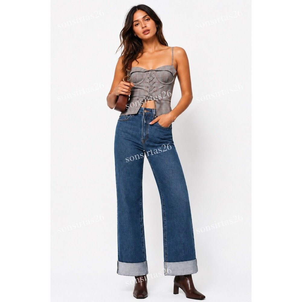 Pilcro Anthropologie Wide Leg Cuffed Jeans 28P Denim Coastal Chic
